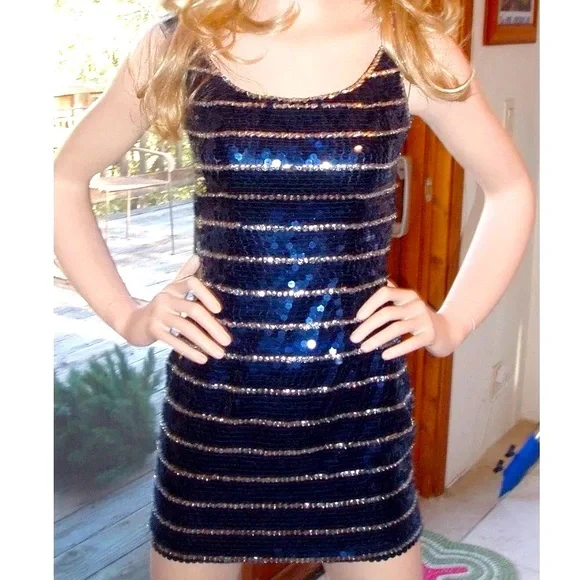 cache blue sequin dress Mia Blue 80s Sequin Nursing Dress main image 0